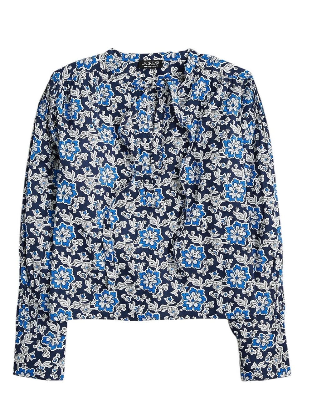 J. Crew V-neck Tie Top in Floral Cotton Blend Blouse Size Small Blue White NWT